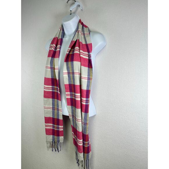 100% cashmere plaid scarf made in Scotland, pink beige blue ￼ - Picture 2 of 5